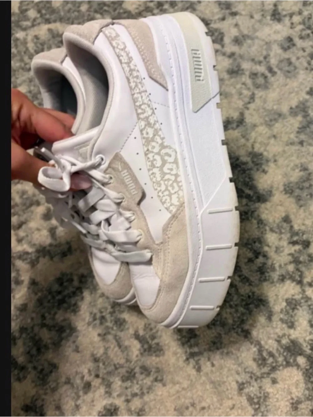 Puma White and Light Gray Chunky Platform Sneakers